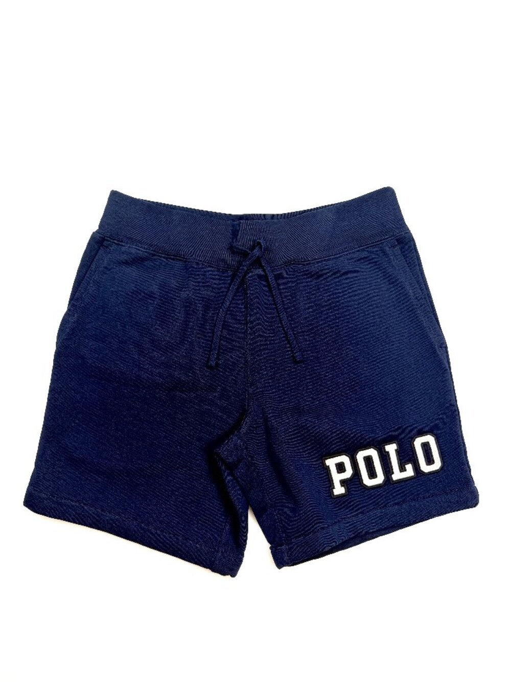 NWT POLO RALPH LAUREN NAVY 7.5-INCH POLO VINTAGE LOGO SPELLOUT FLEECE SHORTS